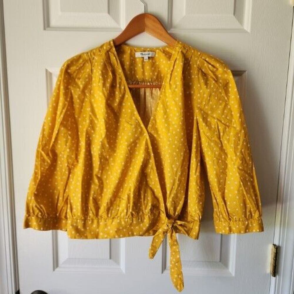 Madewell Womens S Mustard Wrap Top in Star Scatter Shirt Blouse 3/4 Sleeve - Picture 1 of 4